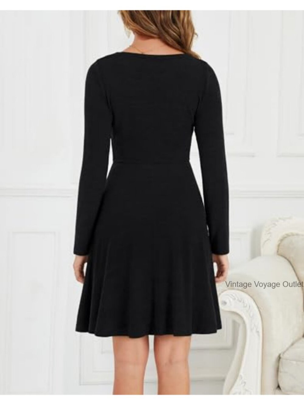 Women Long Sleeve Crew Neck Midi Sweater Dress with Pockets - Picture 3 of 6